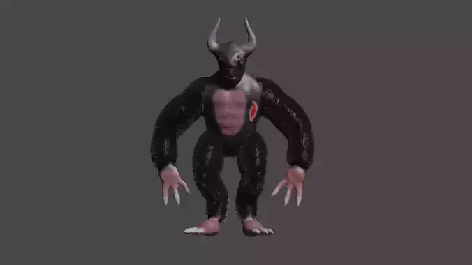 3D Monster Character with Particle Hair and UV Mapping