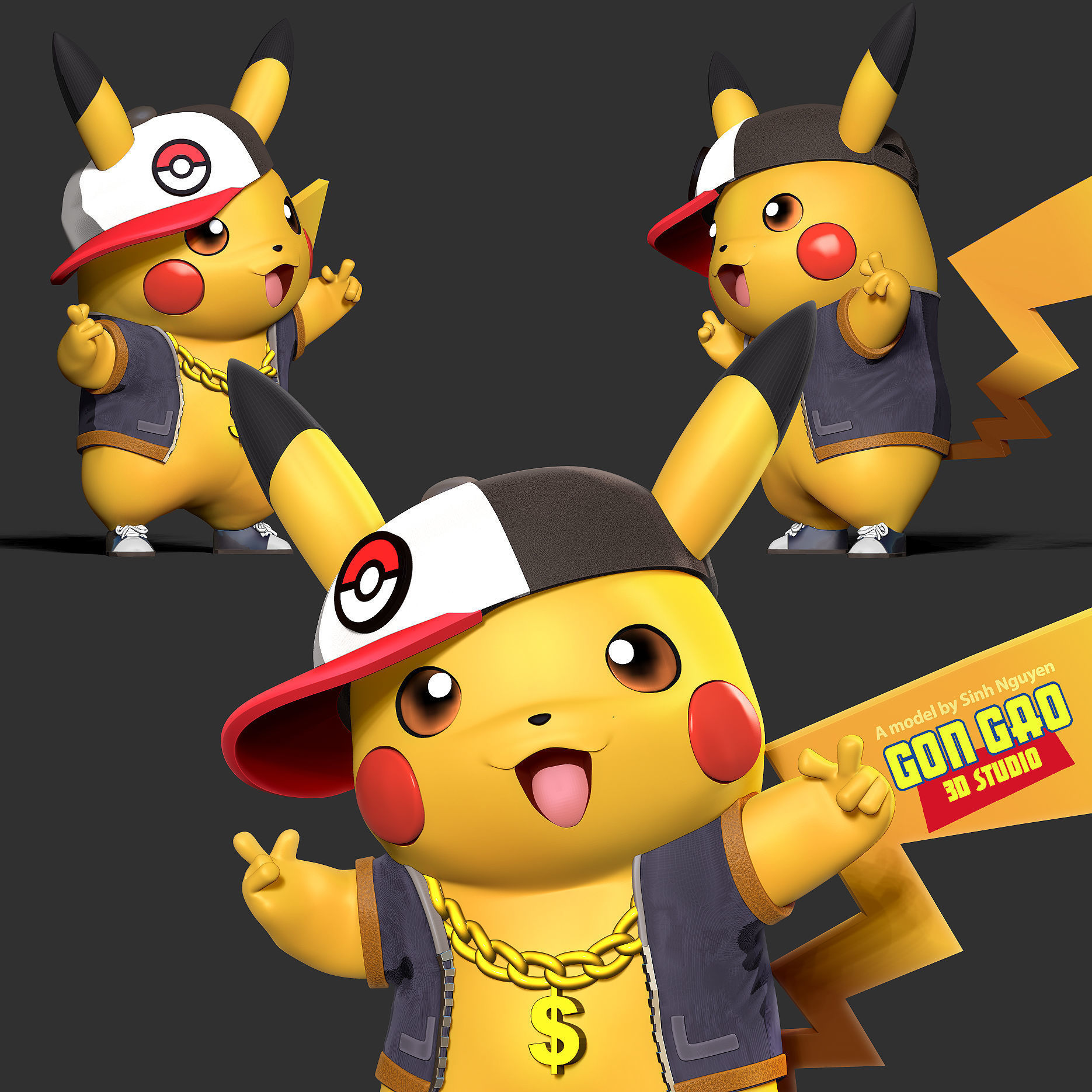 Rapper Pikachu 3D print model_1