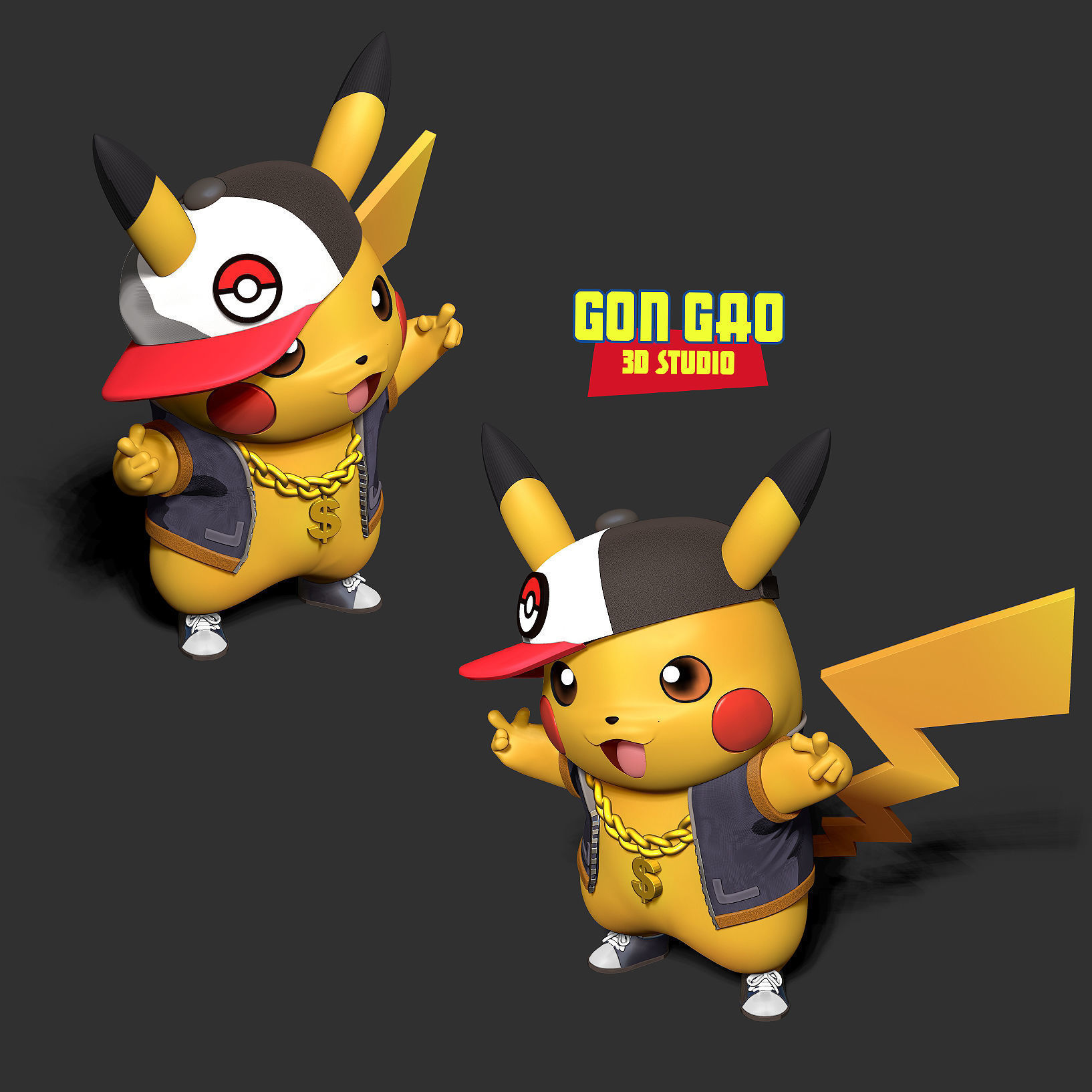 Rapper Pikachu 3D print model_3
