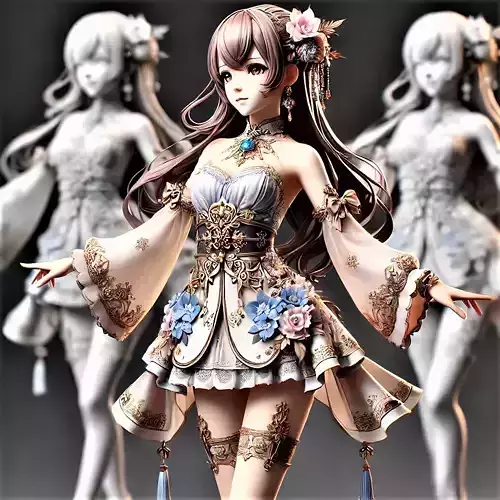 Elegant Anime Girl Character UV Mapped Customizable Game Ready  3D model