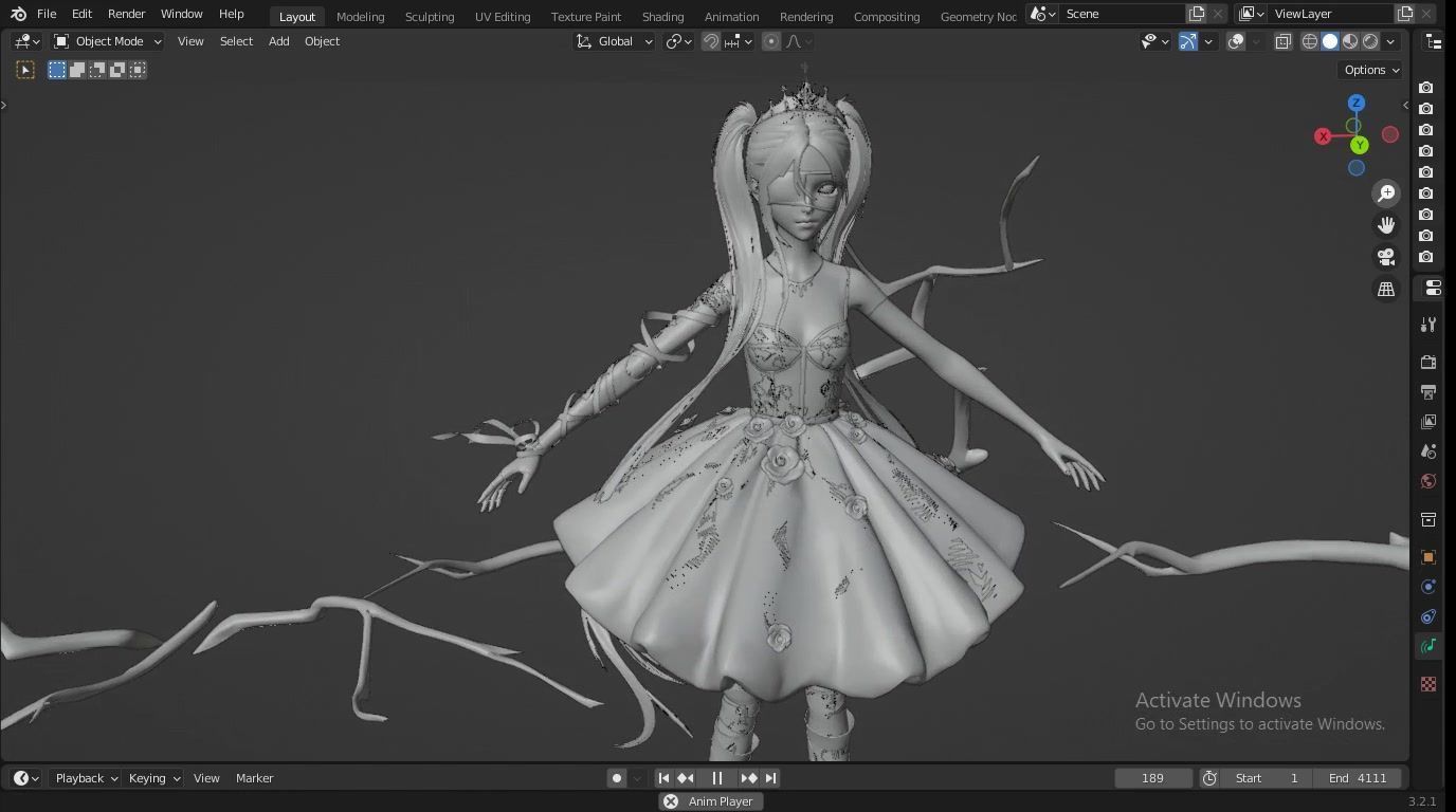 Elegant Anime Girl Character UV Mapped Customizable Base Mesh 3D model