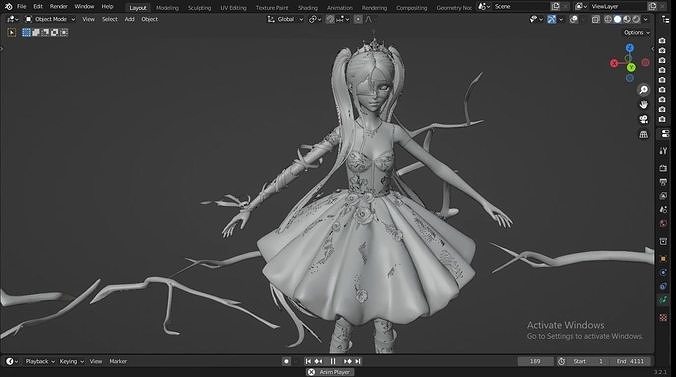 Elegant Anime Girl Character UV Mapped Customizable Base Mesh