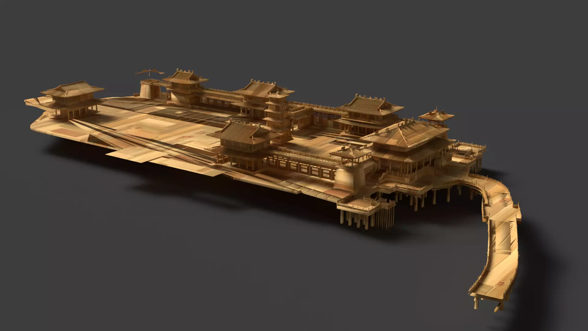 Chinese ancient palace house Low-poly 3D model_0