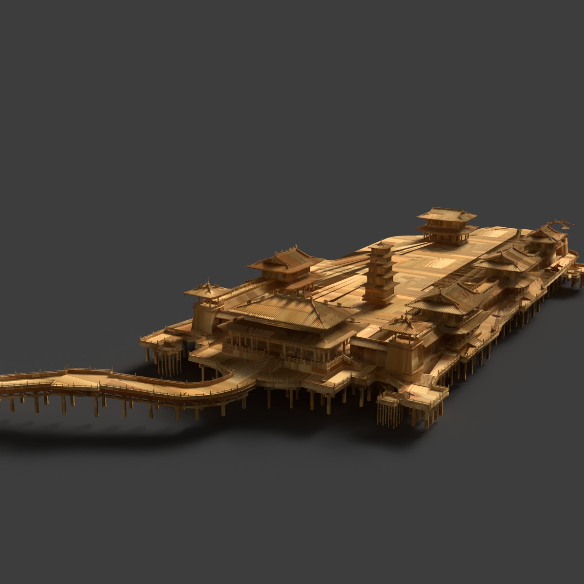 Chinese ancient palace house Low-poly 3D model_9