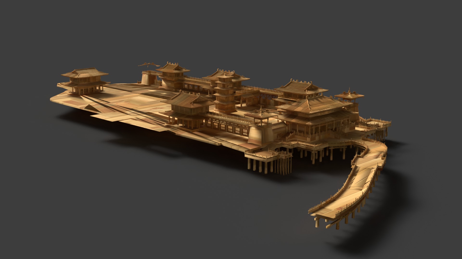 Chinese ancient palace house Low-poly 3D model_2