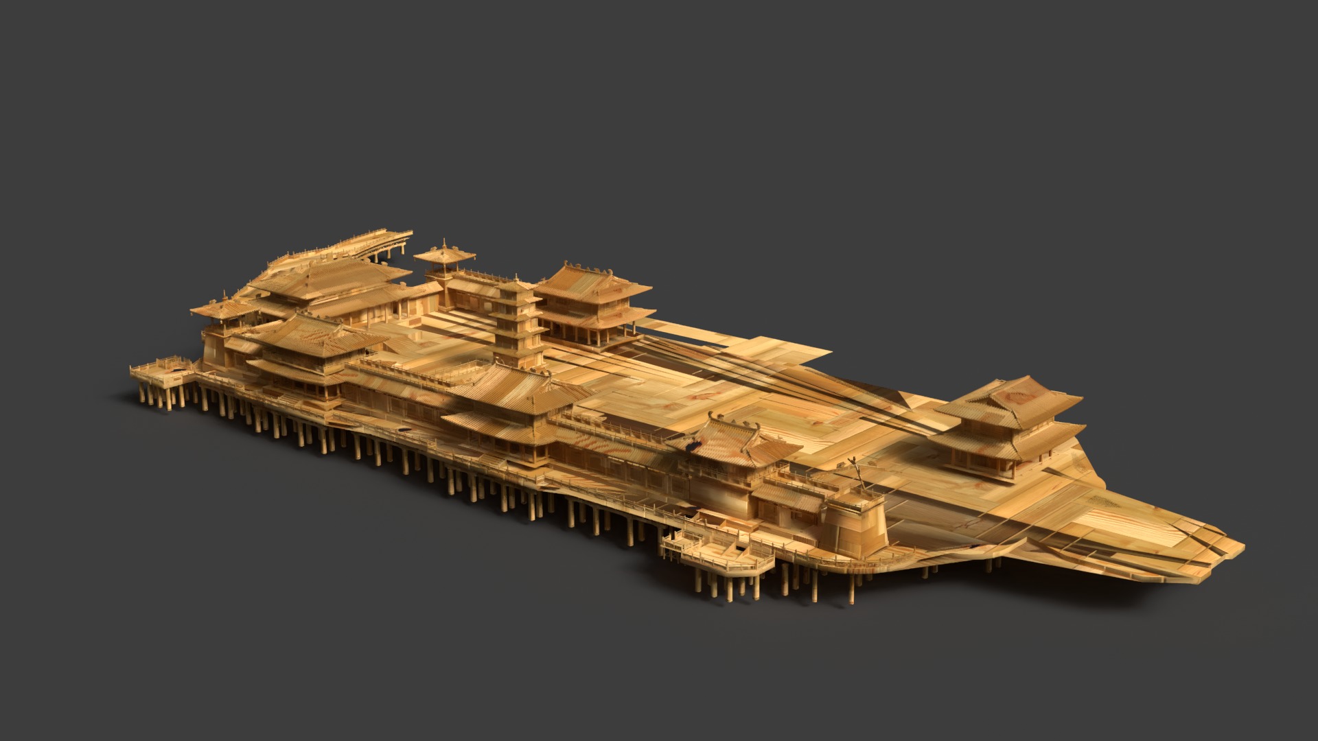 Chinese ancient palace house Low-poly 3D model_4