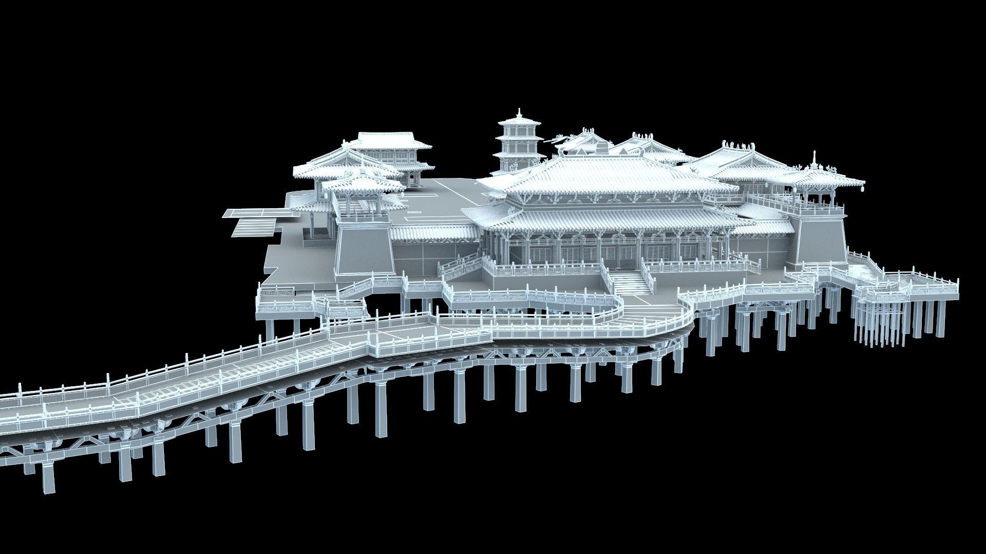 Chinese ancient palace house Low-poly 3D model_11