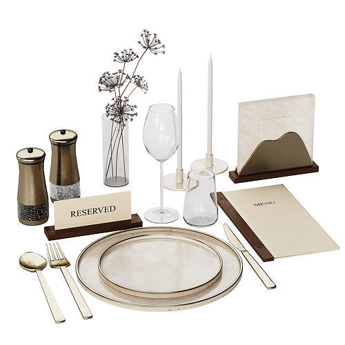 Restaurant Tableware Beige and Gold 3D model