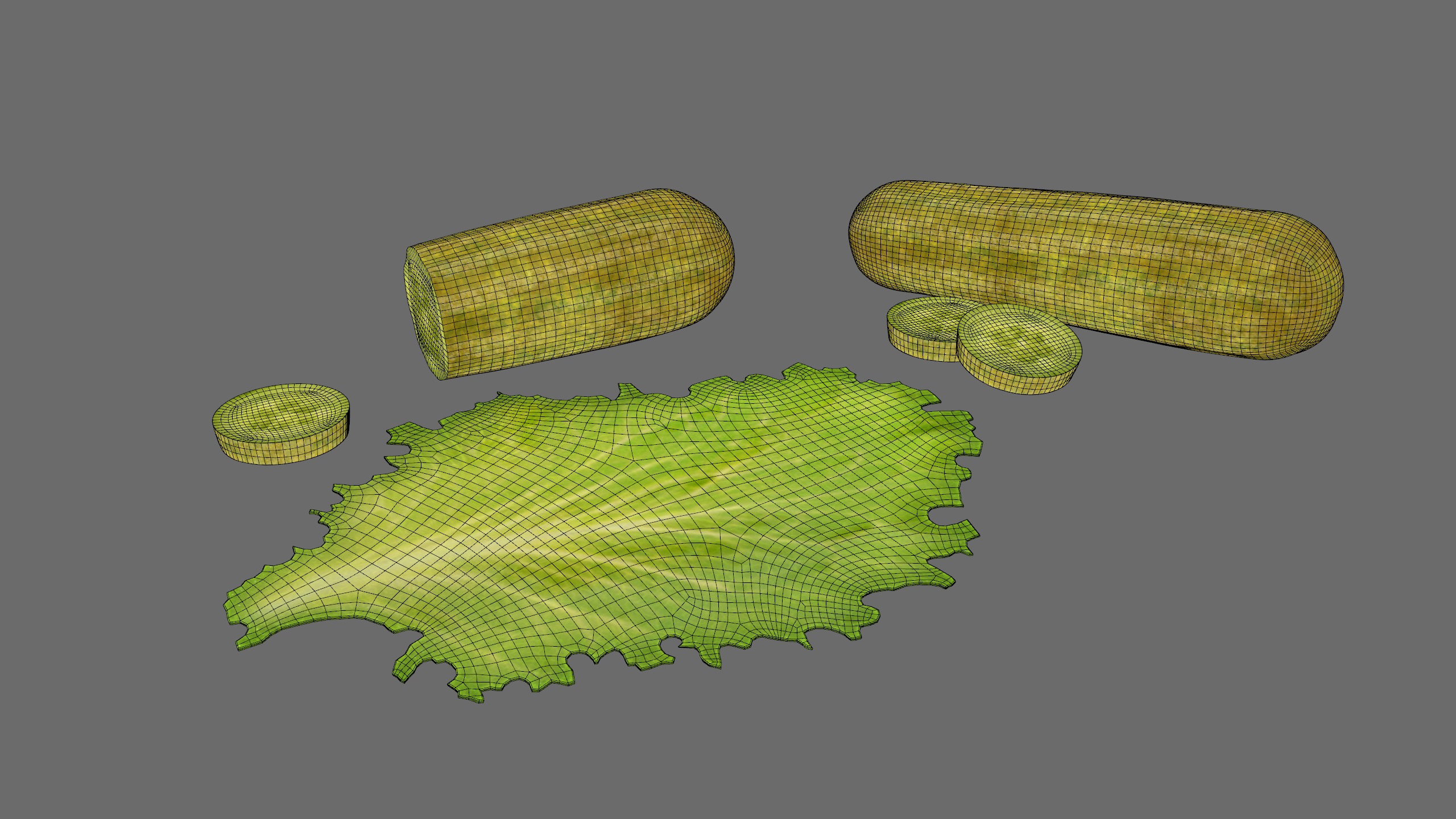 Cucumber Pickle and Lettuce Leaf Food Low-poly 3D model_9