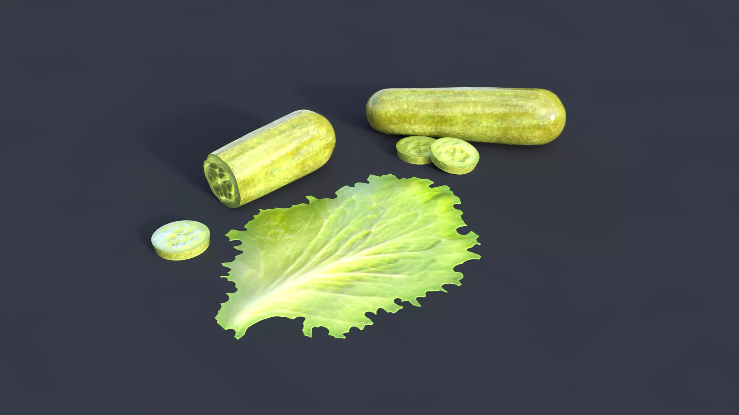 Cucumber Pickle and Lettuce Leaf Food Low-poly 3D model_0