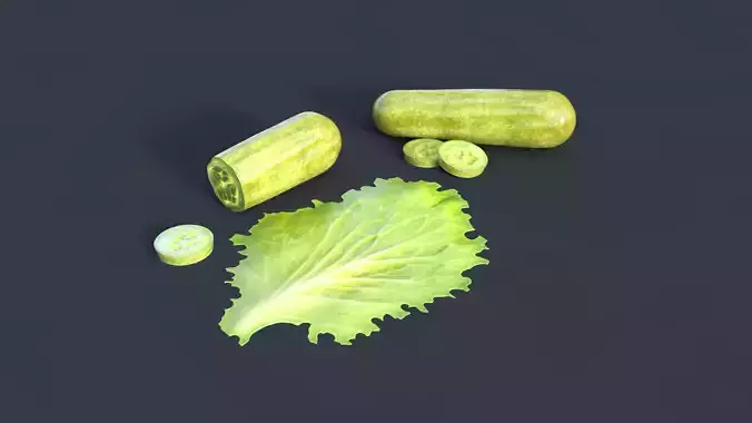 Cucumber  Pickle and Lettuce Leaf Food Low-poly 3D model
