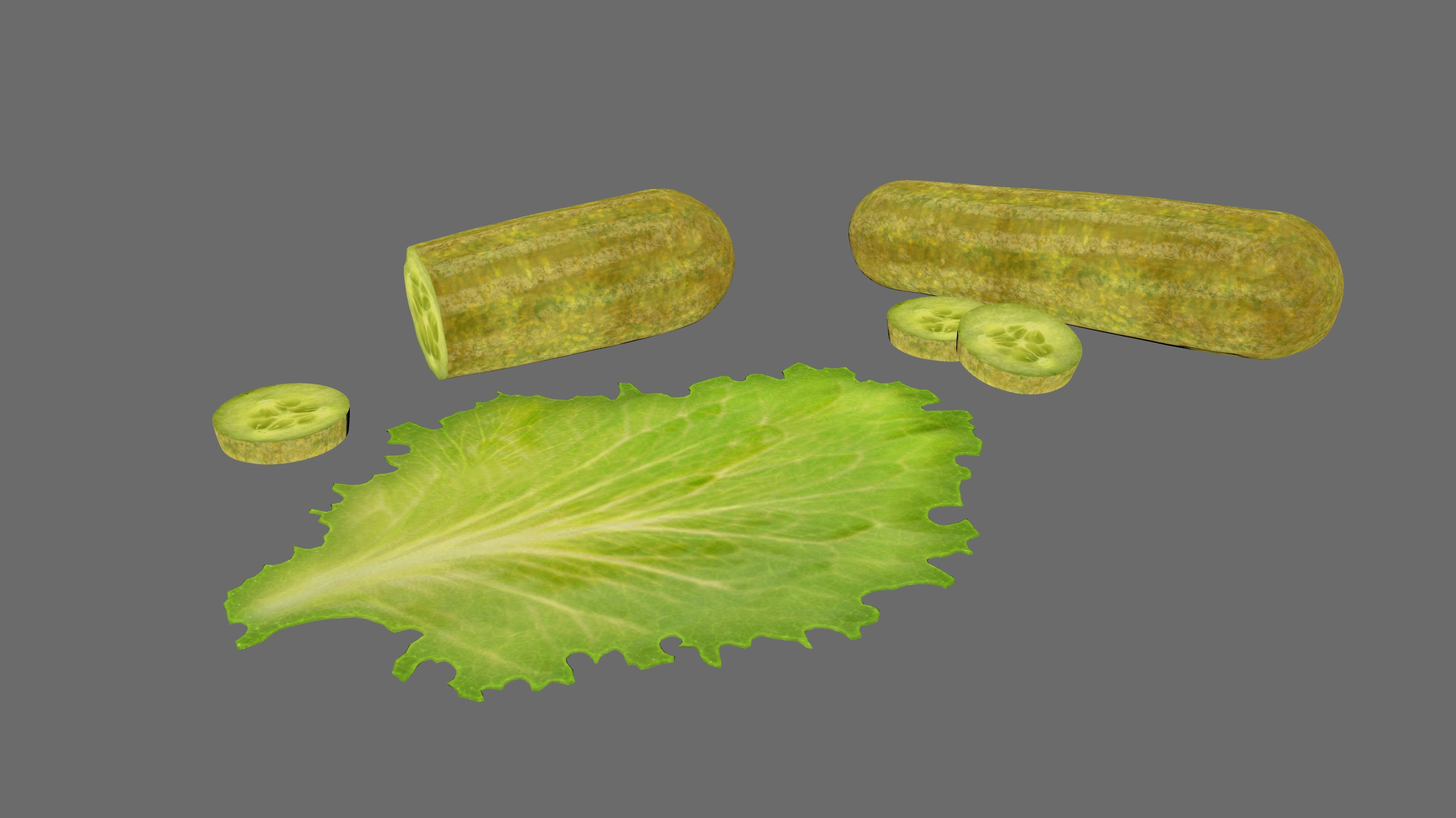 Cucumber Pickle and Lettuce Leaf Food Low-poly 3D model_10