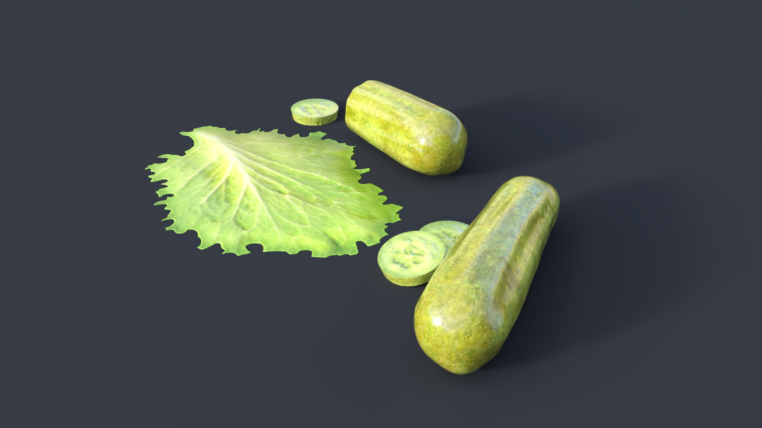 Cucumber Pickle and Lettuce Leaf Food Low-poly 3D model_2