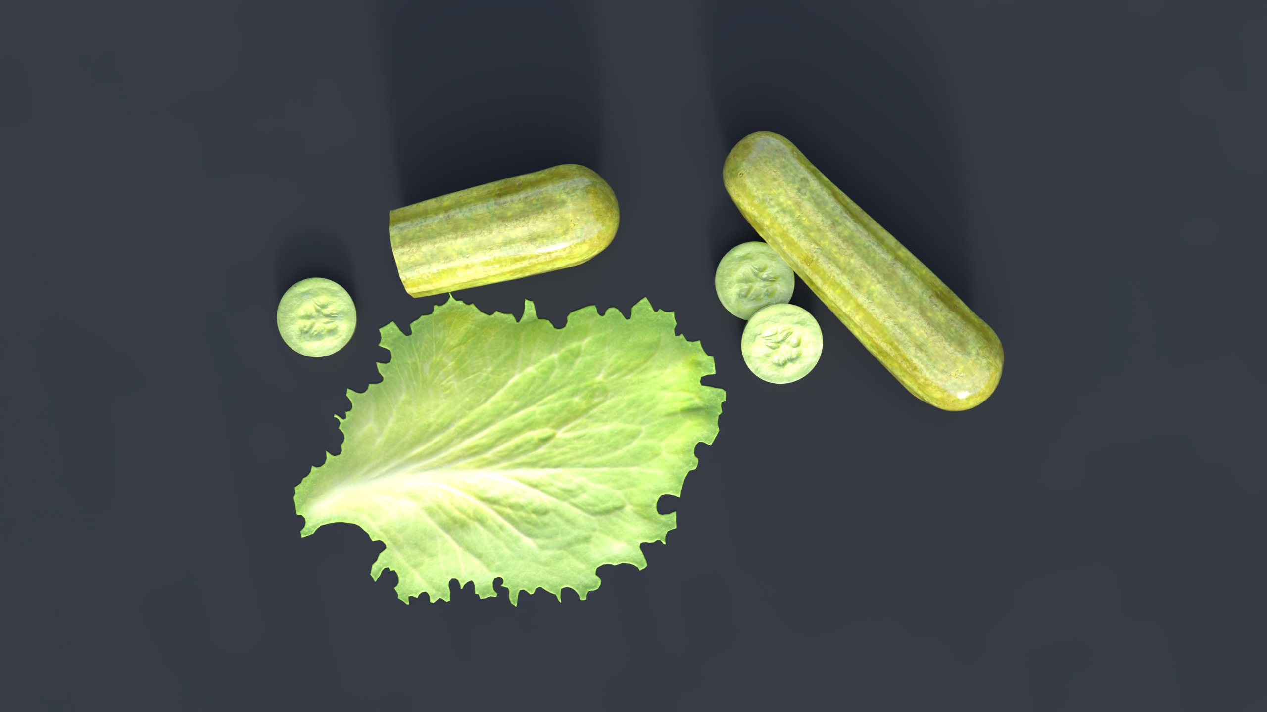 Cucumber Pickle and Lettuce Leaf Food Low-poly 3D model_1