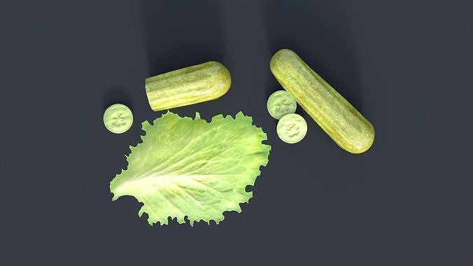 Cucumber  Pickle and Lettuce Leaf Food Low-poly 3D model 2