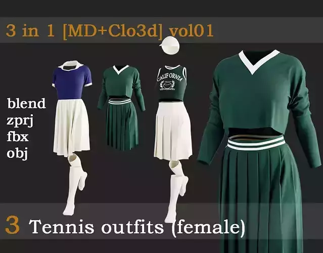 3 Tennis outfits vol01 3D model