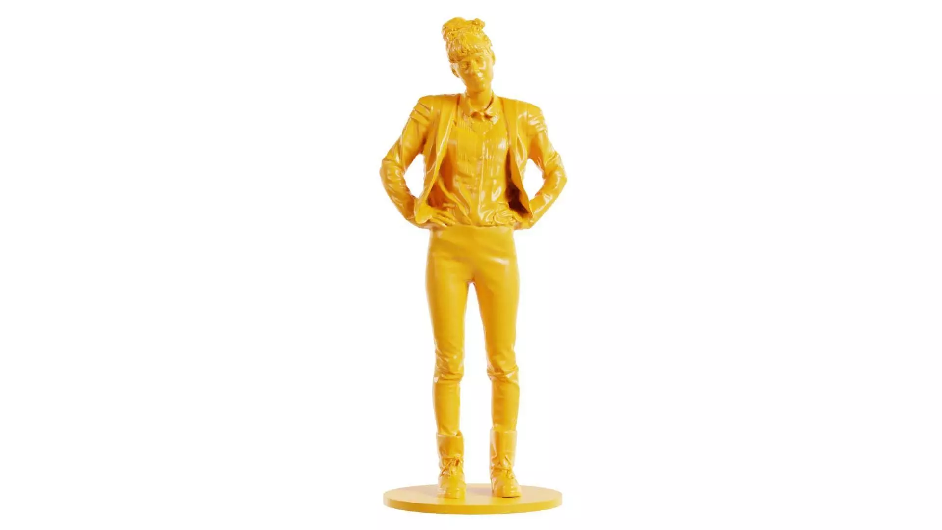 Woman Wearing Leather Pants and Shirt Hands on Hips 3D print model