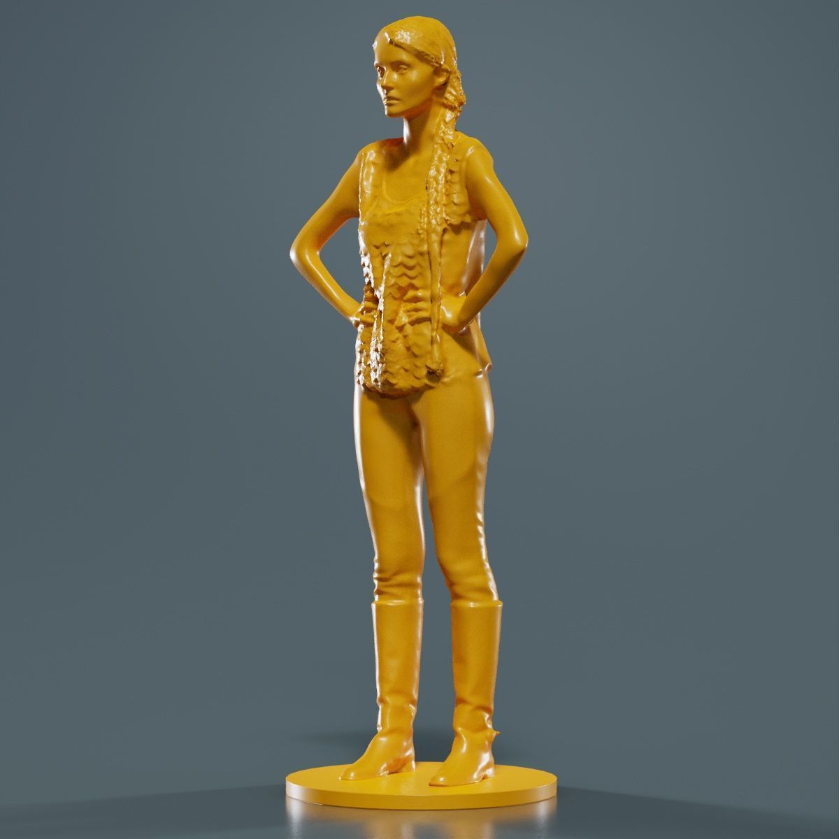 Long Braid Woman in Boots Hands in Sides 3D print model_16