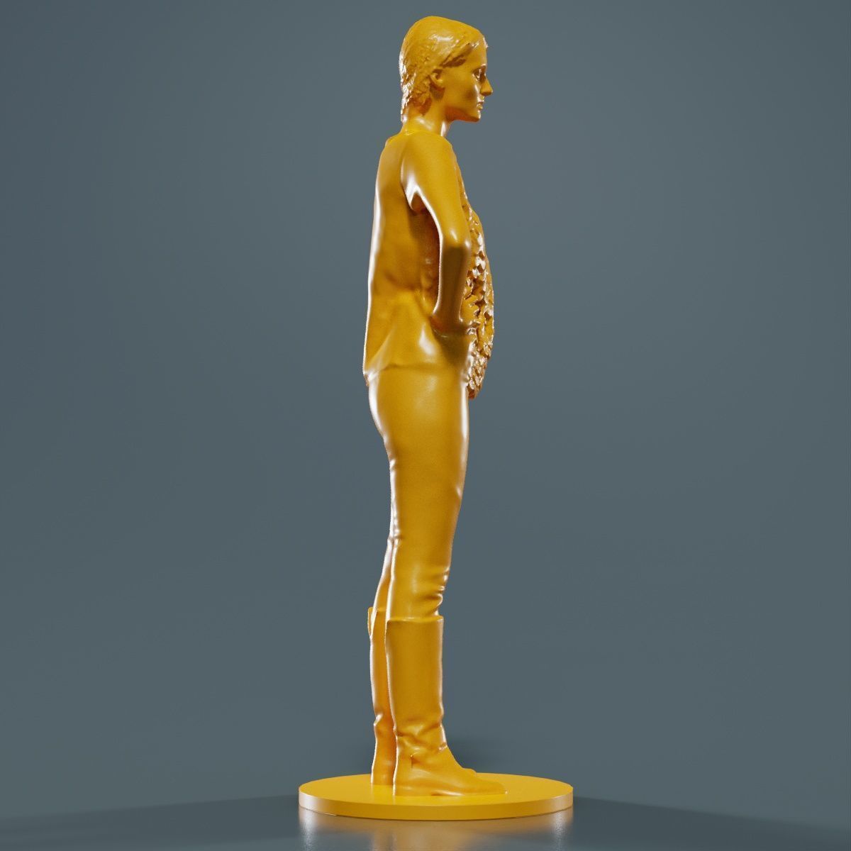 Long Braid Woman in Boots Hands in Sides 3D print model_11