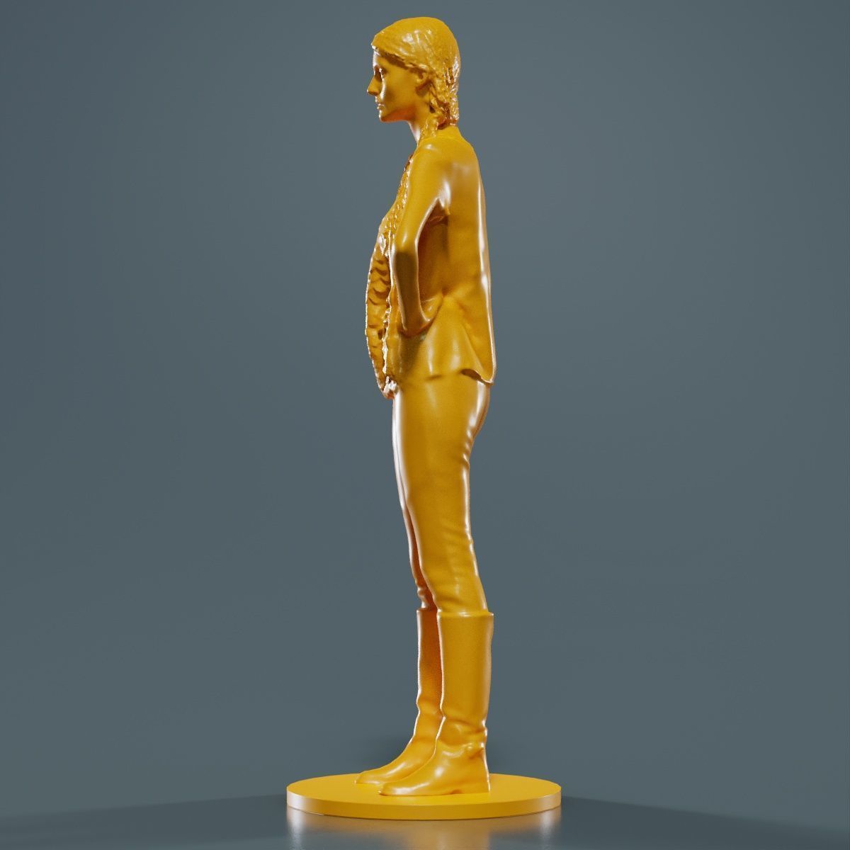 Long Braid Woman in Boots Hands in Sides 3D print model_15