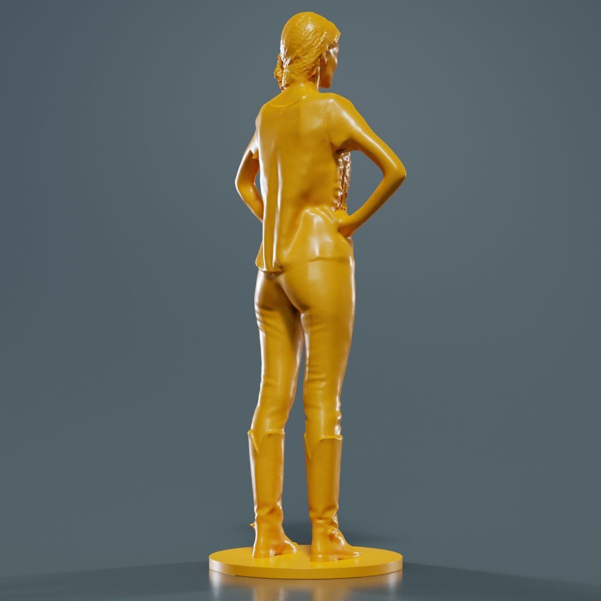 Long Braid Woman in Boots Hands in Sides 3D print model_12