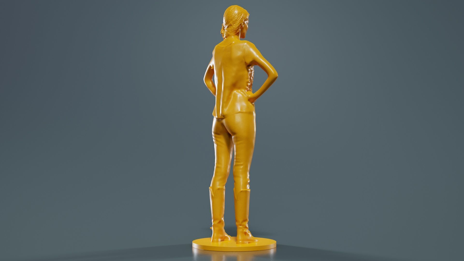 Long Braid Woman in Boots Hands in Sides 3D print model_4