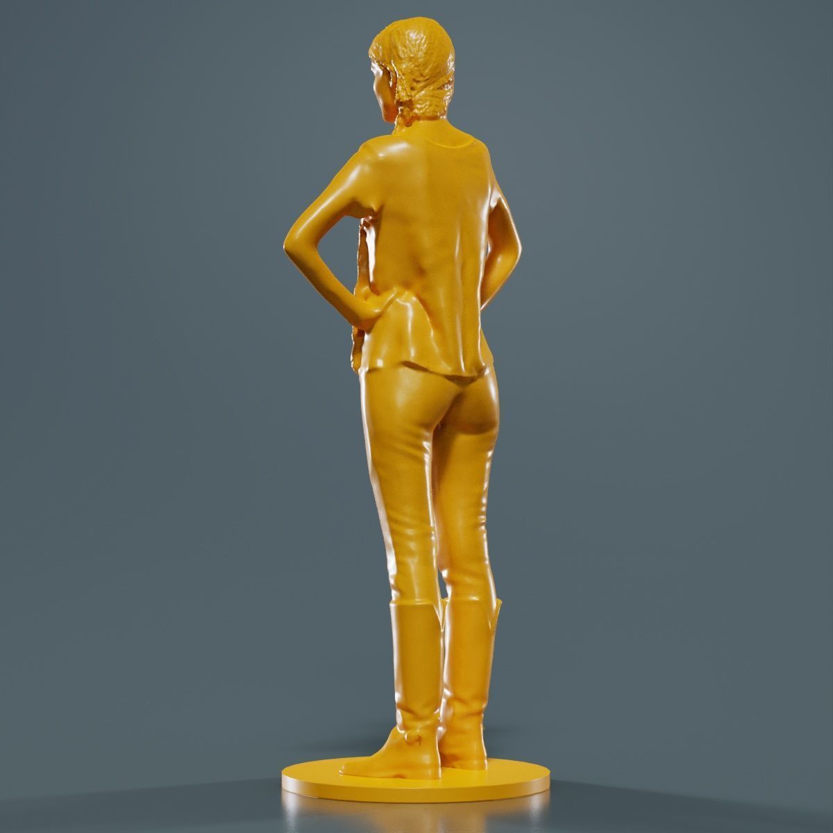 Long Braid Woman in Boots Hands in Sides 3D print model_14