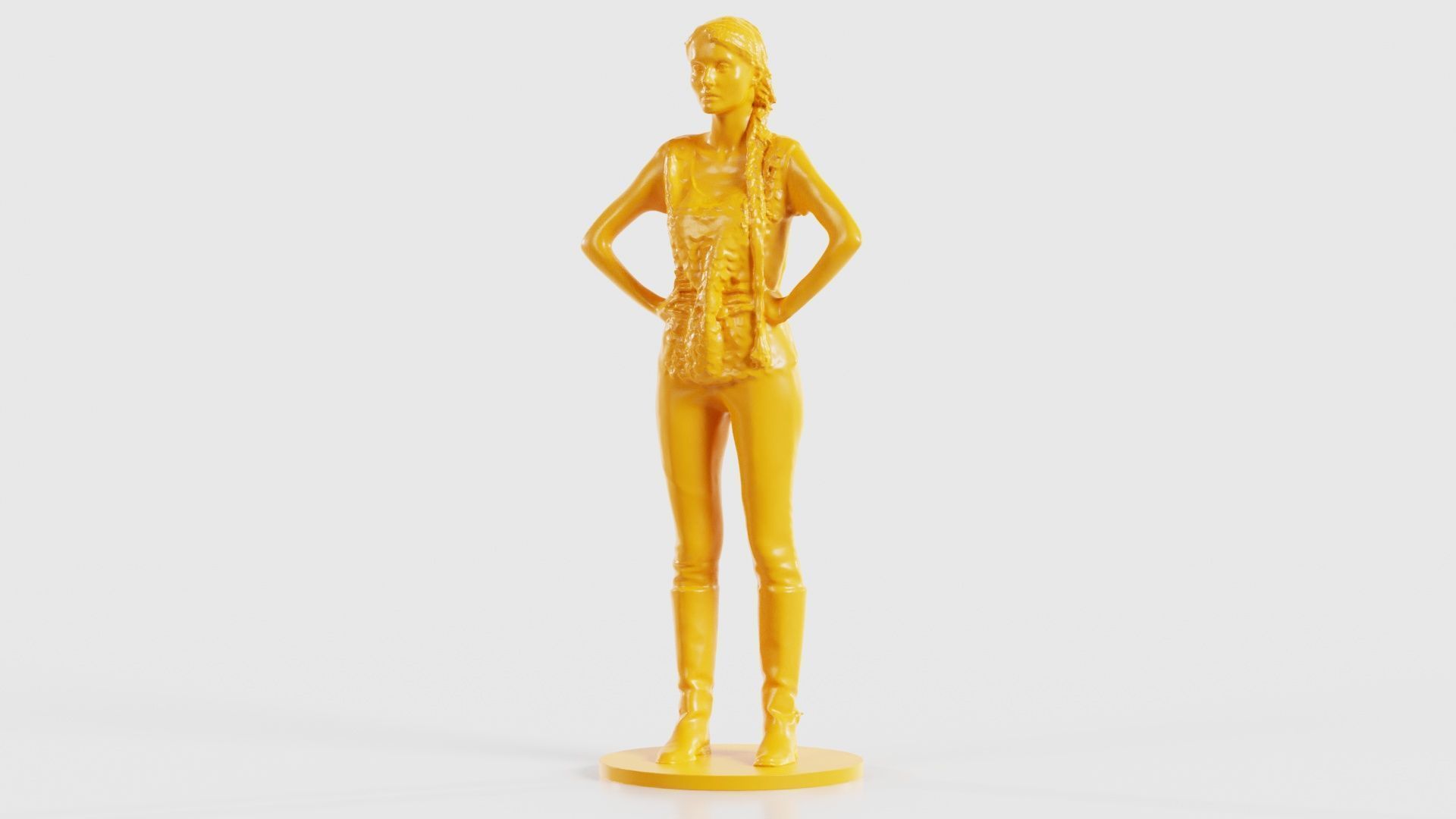 Long Braid Woman in Boots Hands in Sides 3D print model_28