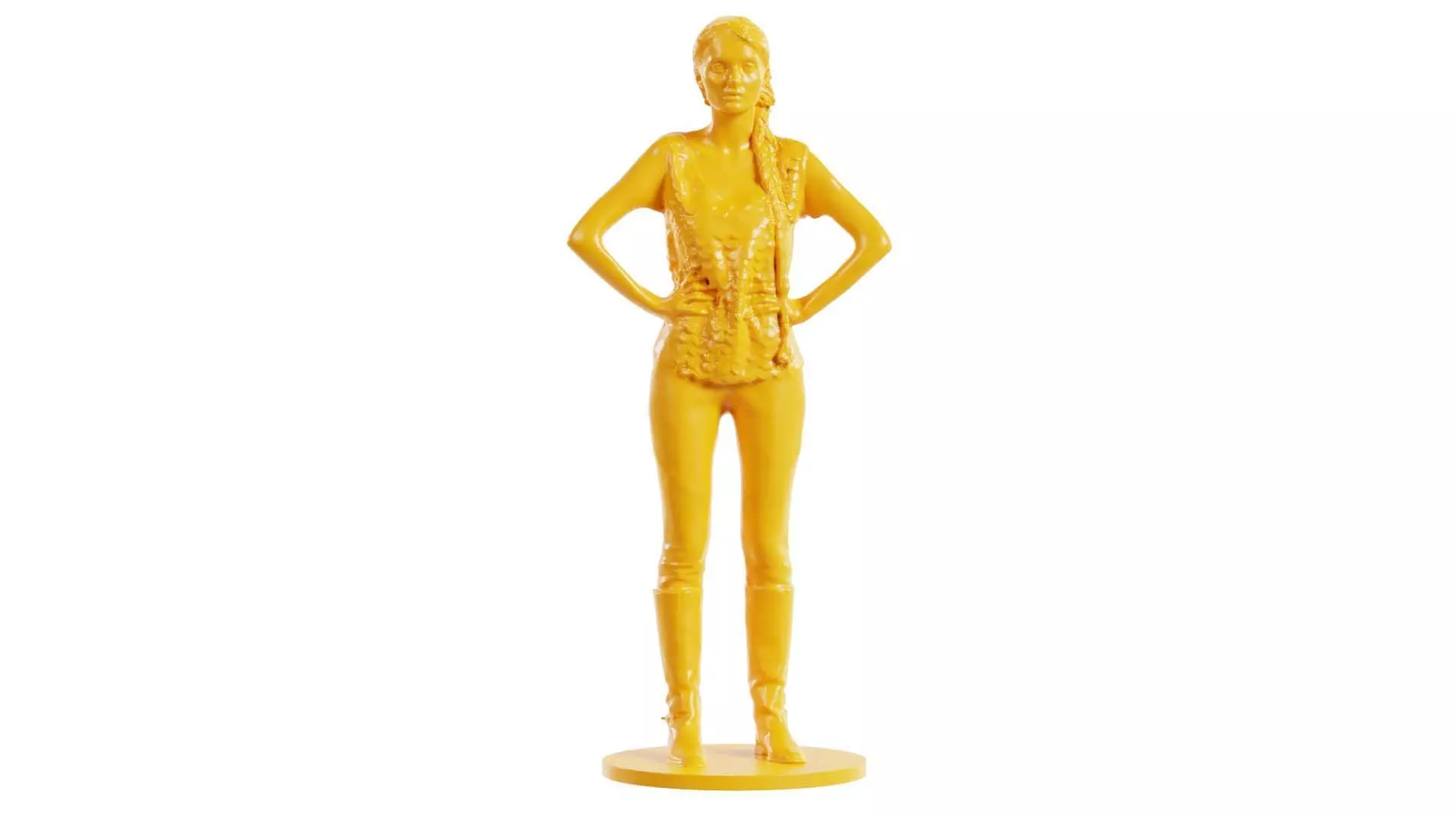Long Braid Woman in Boots Hands in Sides 3D print model_0