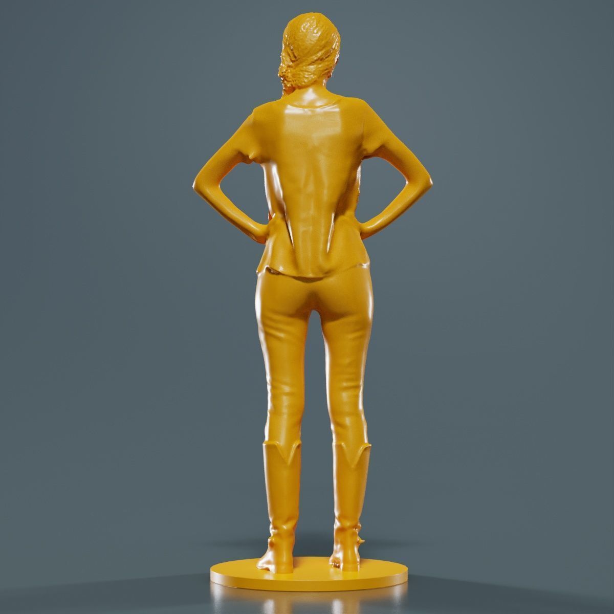 Long Braid Woman in Boots Hands in Sides 3D print model_13