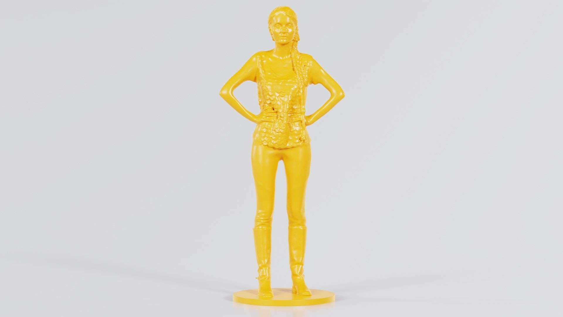 Long Braid Woman in Boots Hands in Sides 3D print model_2