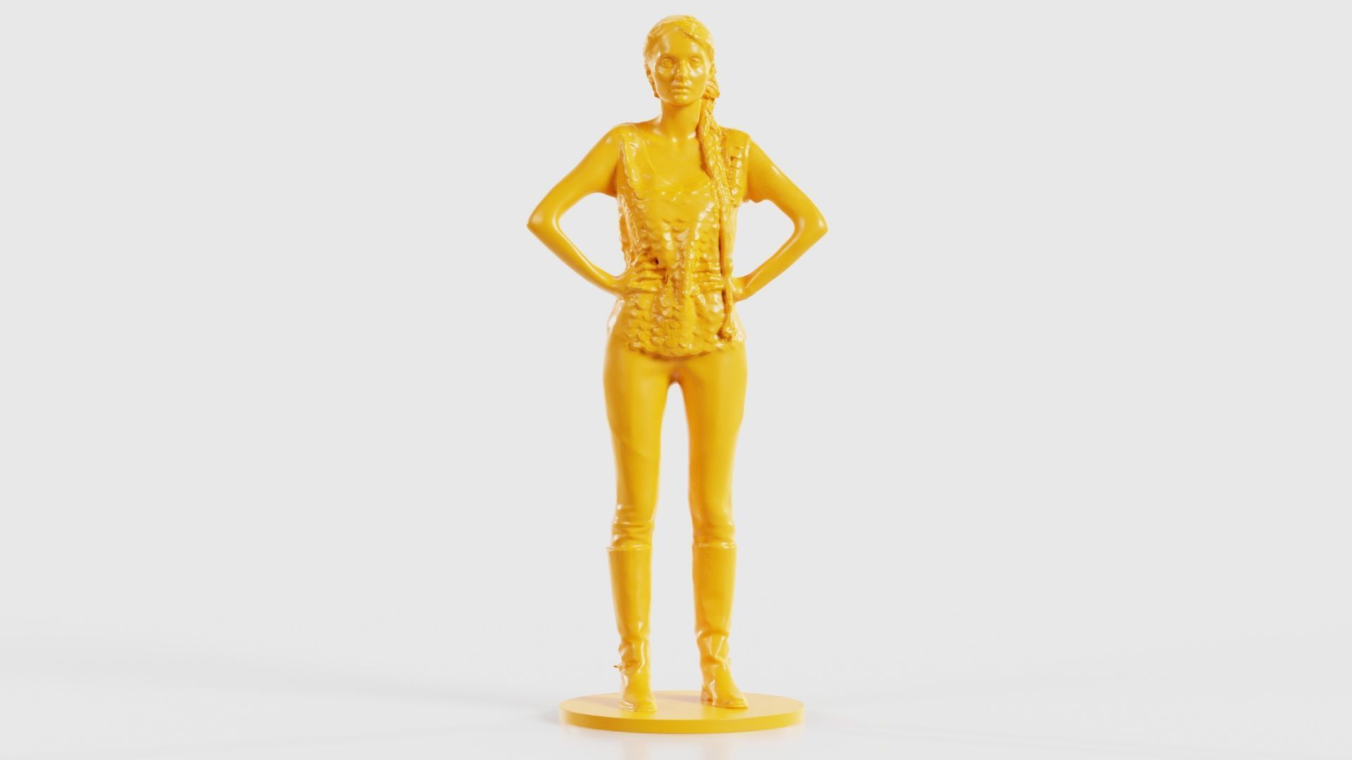 Long Braid Woman in Boots Hands in Sides 3D print model_17