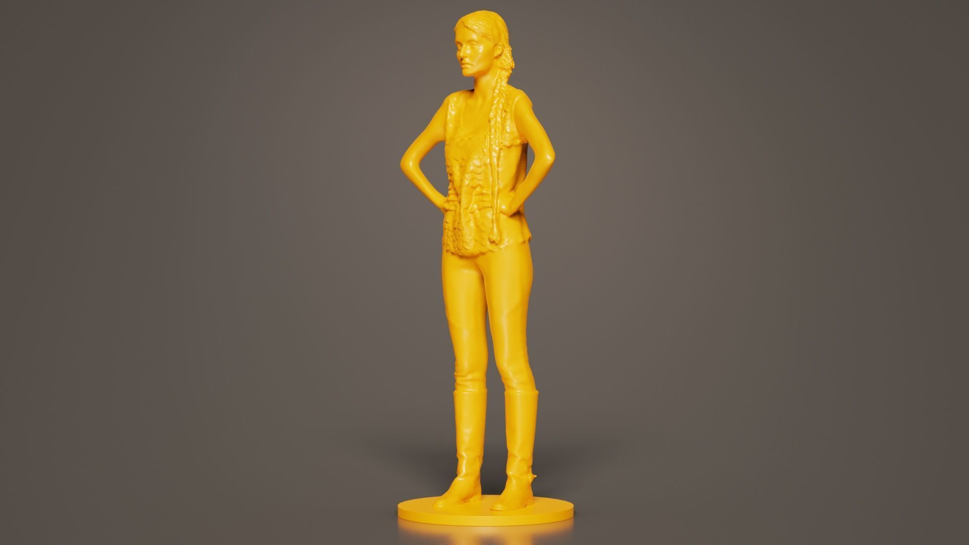 Long Braid Woman in Boots Hands in Sides 3D print model_6