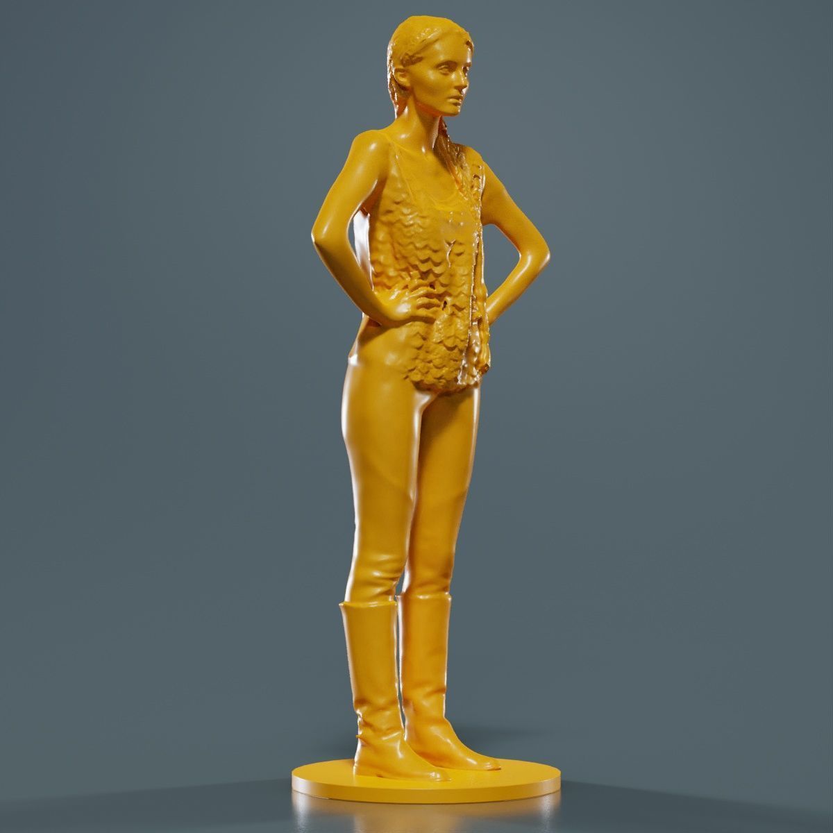 Long Braid Woman in Boots Hands in Sides 3D print model_10