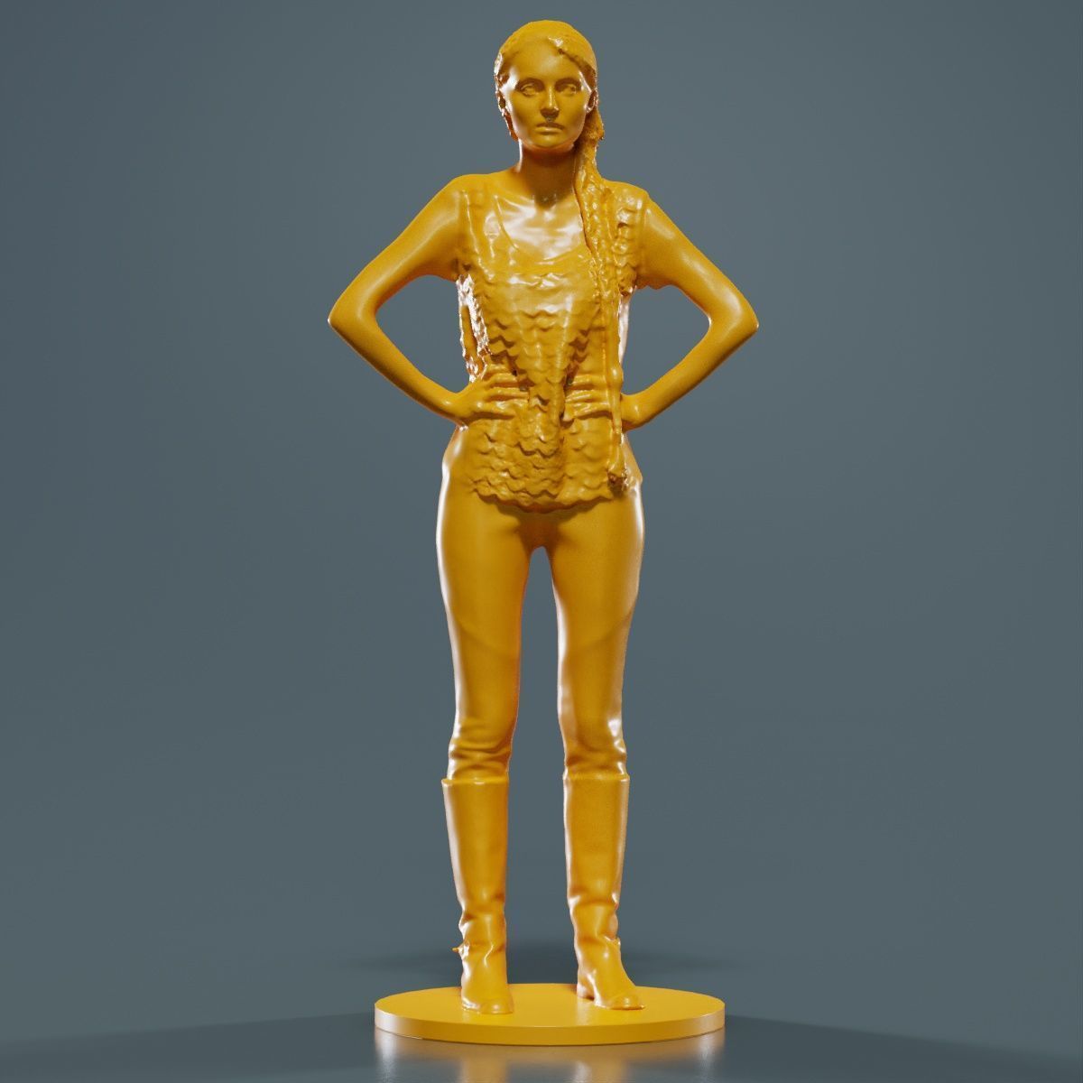 Long Braid Woman in Boots Hands in Sides 3D print model_9