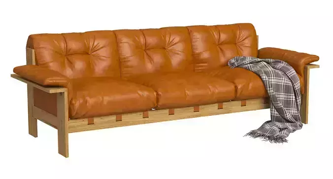 Crate and Barrel Shinola Runwell Wood Frame Leather Sofa 3D model