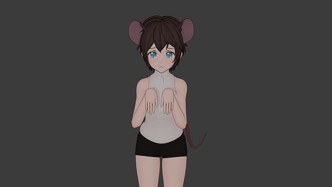 Cute rat girl - adult anime NSFW 3D model Low-poly 3D model