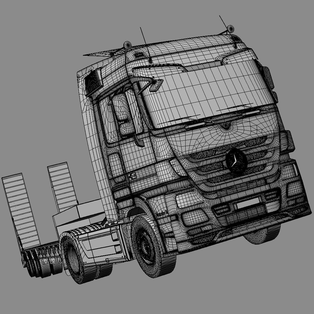 Mercedes Actros Truck With Flatbed Semitruck 3D model_6