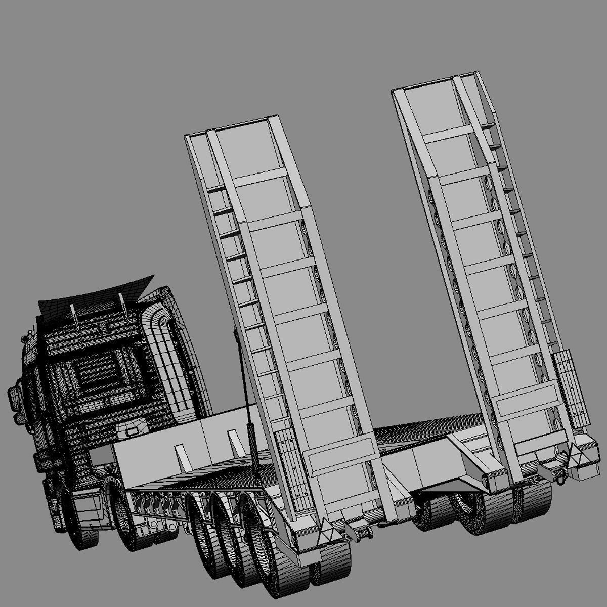 Mercedes Actros Truck With Flatbed Semitruck 3D model_7