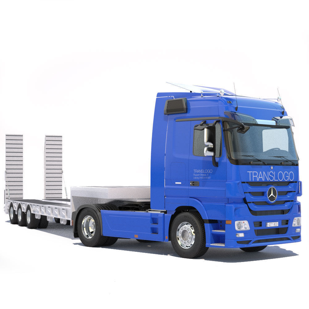 Mercedes Actros Truck With Flatbed Semitruck 3D model_2