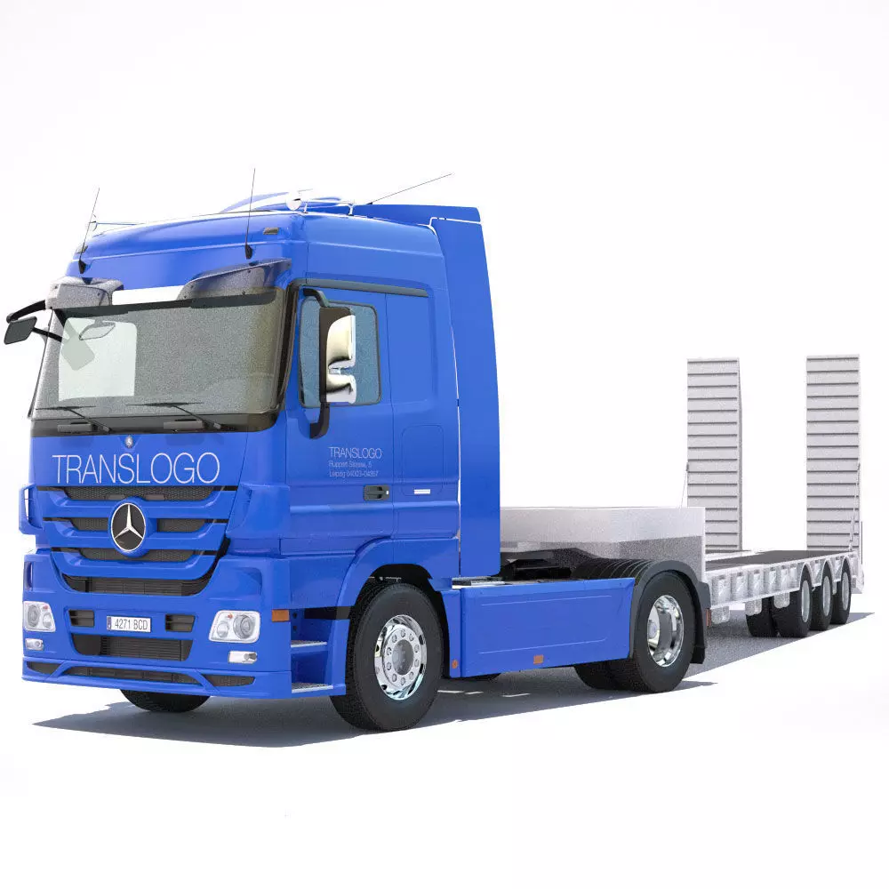 Mercedes Actros Truck With Flatbed Semitruck 3D model_0