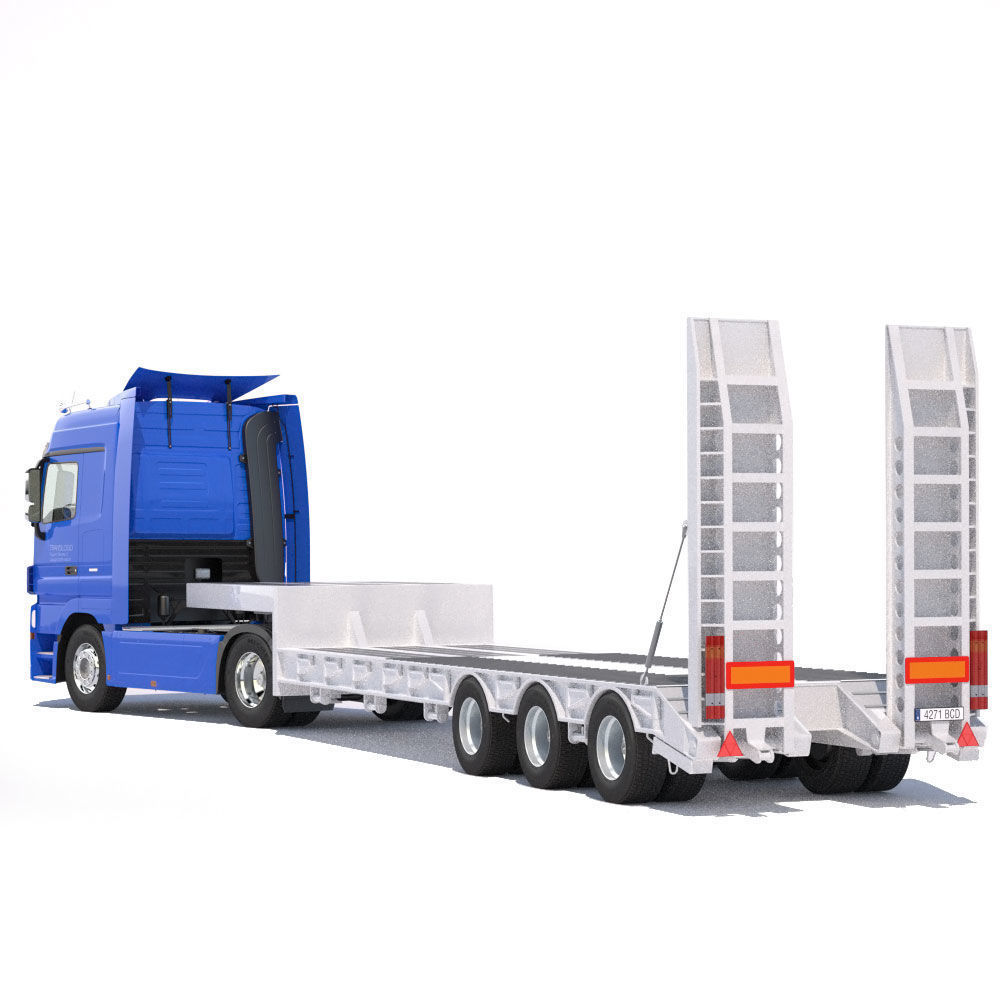 Mercedes Actros Truck With Flatbed Semitruck 3D model_4