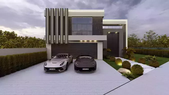 Modern Luxury Villa Exterior with Garage LumionReady Scene
