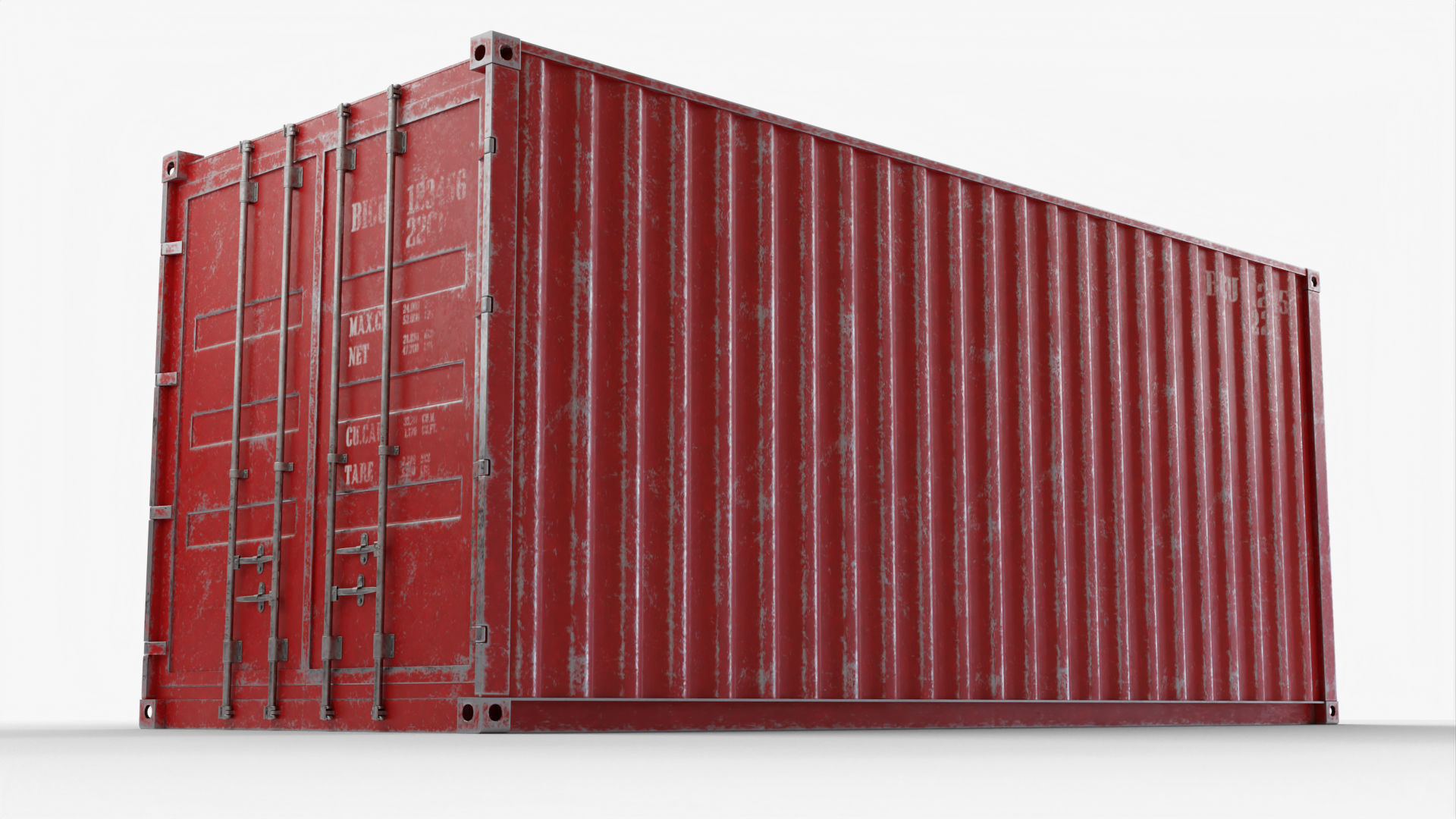 20Ft Cargo Container - Red - Dirty 3D model_3