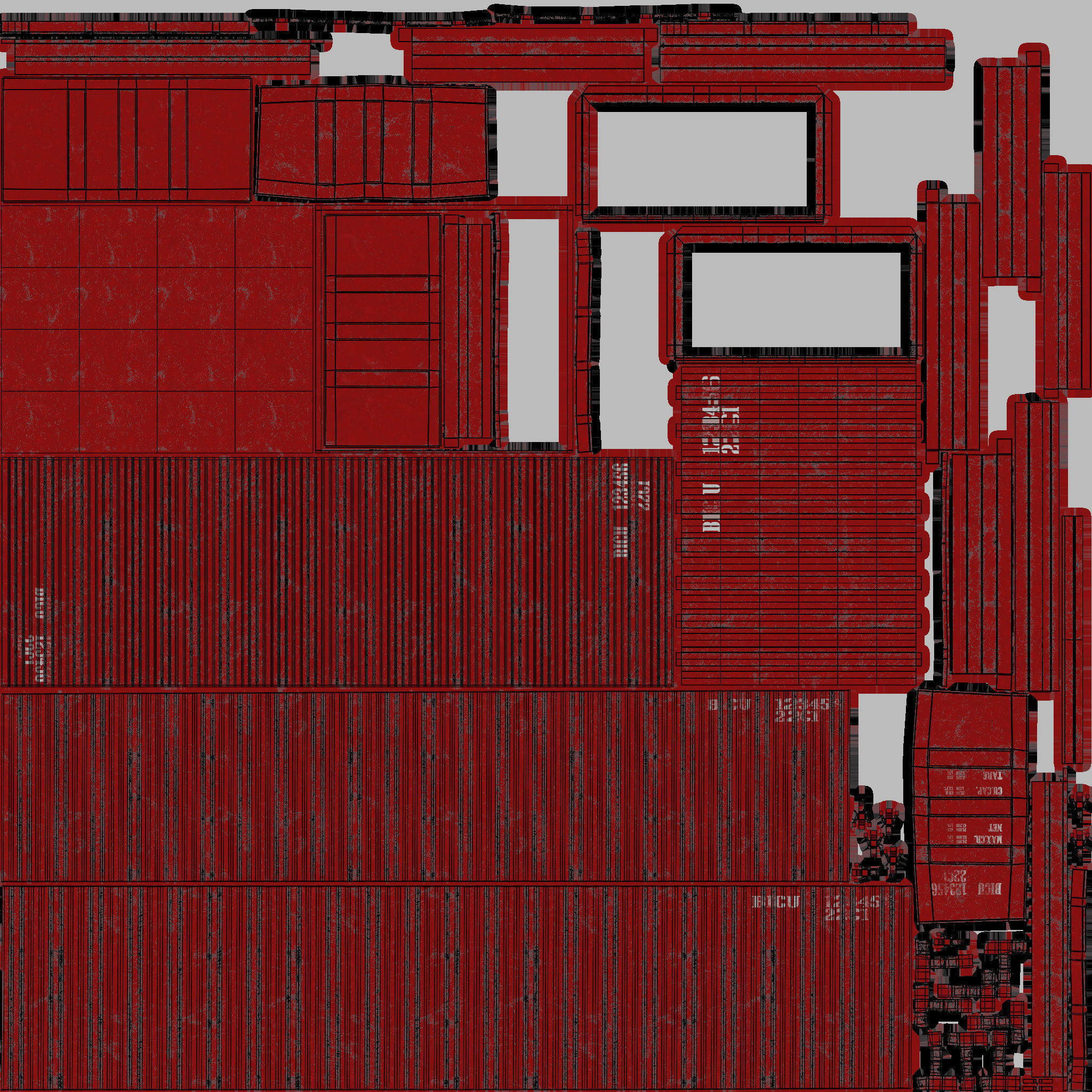 20Ft Cargo Container - Red - Dirty 3D model_17