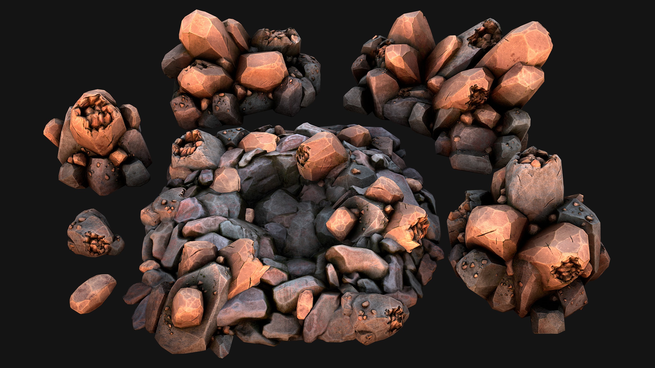 Copper Deposits Ore and Stones Resource Set Low-poly 3D model_2
