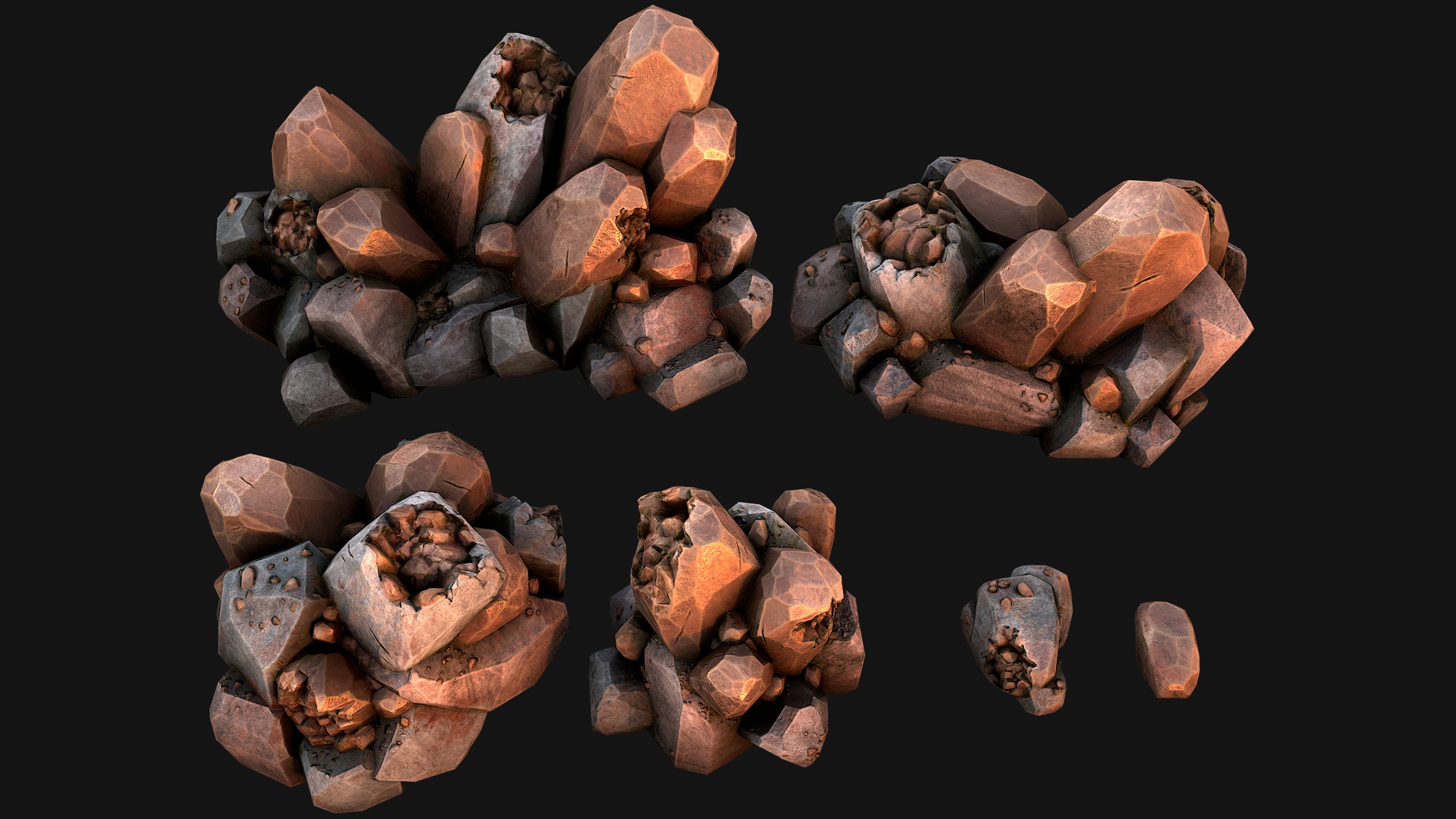 Copper Deposits Ore and Stones Resource Set Low-poly 3D model_19