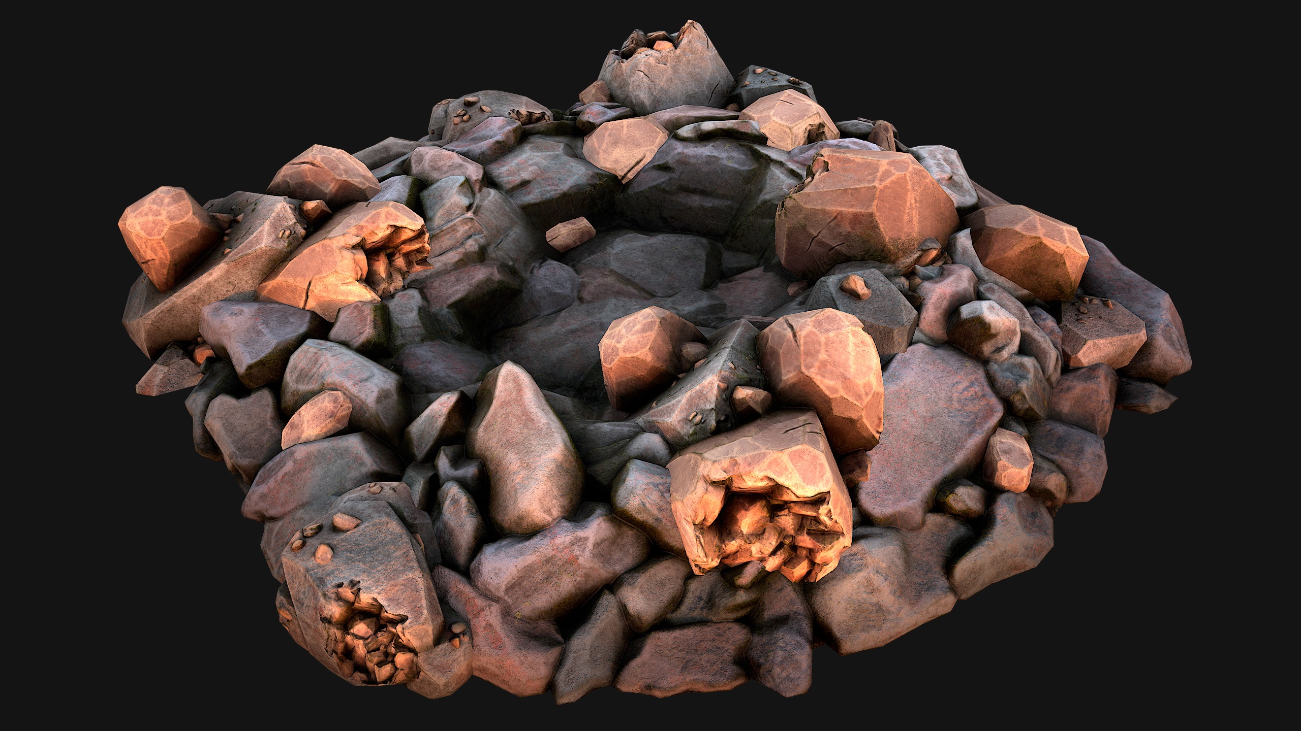 Copper Deposits Ore and Stones Resource Set Low-poly 3D model_24