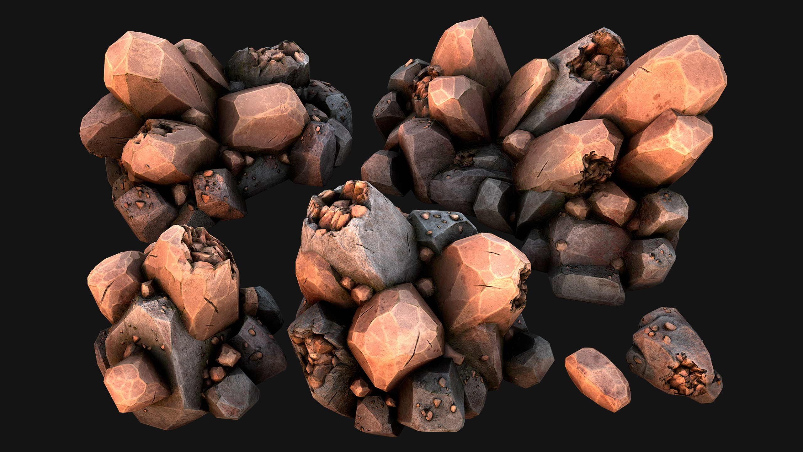 Copper Deposits Ore and Stones Resource Set Low-poly 3D model_9