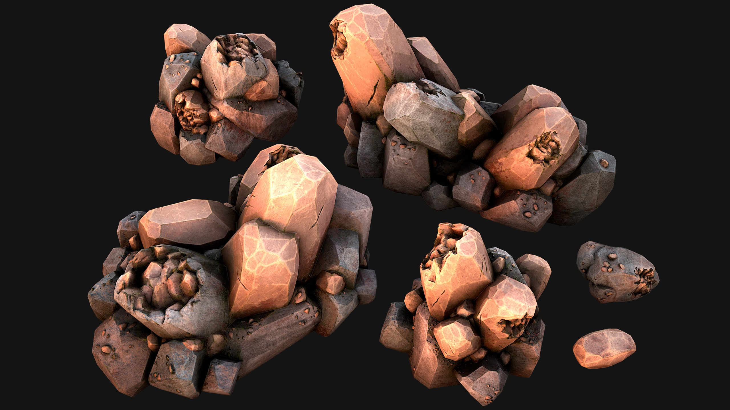 Copper Deposits Ore and Stones Resource Set Low-poly 3D model_18